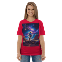 Cosmic Cowboy Organic Cotton T-Shirt - Western Space Art Tee - Design Delight Studio