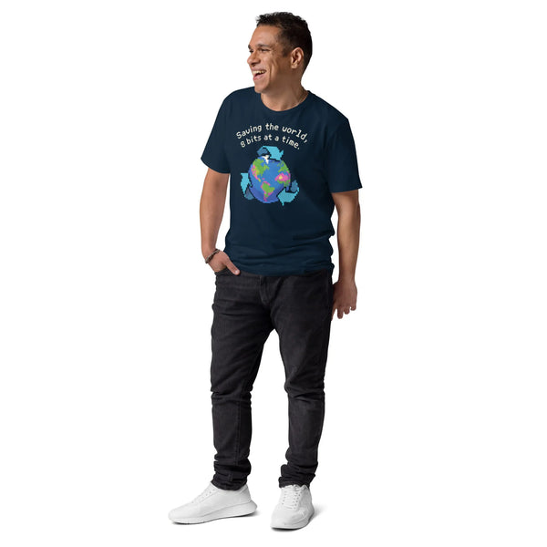 Pixel Earth Organic Cotton Tee | Verified Sustainable Gamer Streetwear - Sustainable Organic Design | Detailed Alternative View