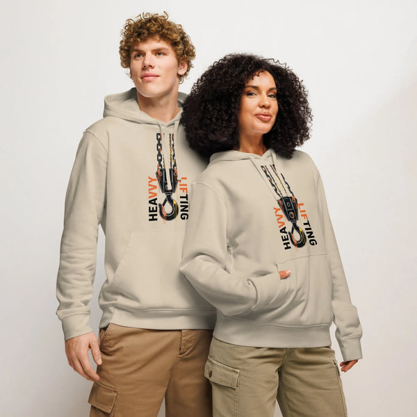 Heavy Lifting Organic Hoodie | Sustainable Industrial Streetwear - Sustainable Organic Design | Primary Mockup Front View