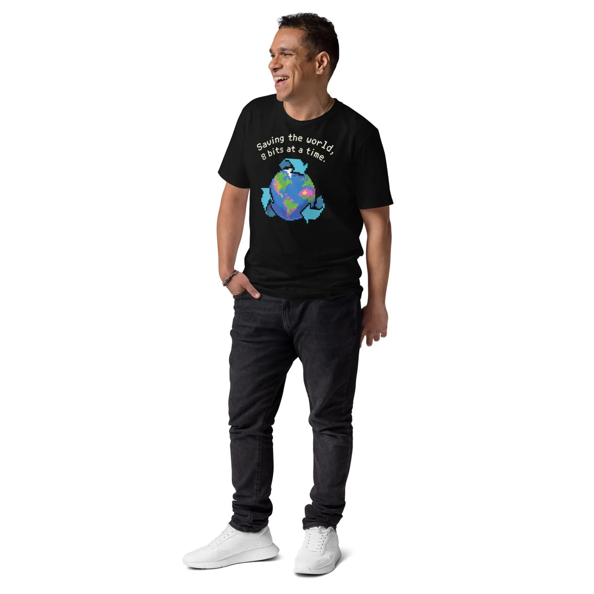 Pixel Earth Organic Cotton Tee | Verified Sustainable Gamer Streetwear - Sustainable Organic Design | Primary Mockup Front View