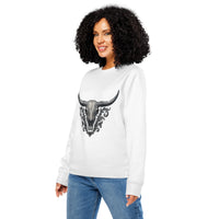Organic Baroque Longhorn Sweatshirt | Western Skull Crewneck - Sustainable Organic Design | Primary Mockup Front View