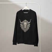Organic Longhorn Skull Crewneck | Cowboy Renaissance - Sustainable Organic Design | Detailed Alternative View