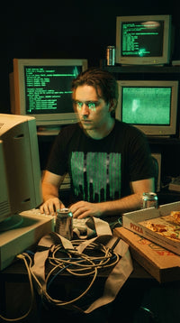 Organic Cotton T-shirt – Unisex Neo-Noir Code Drip Tee - 90s Retro Hacker in 90s LAN Party - 90s Retro Sustainable