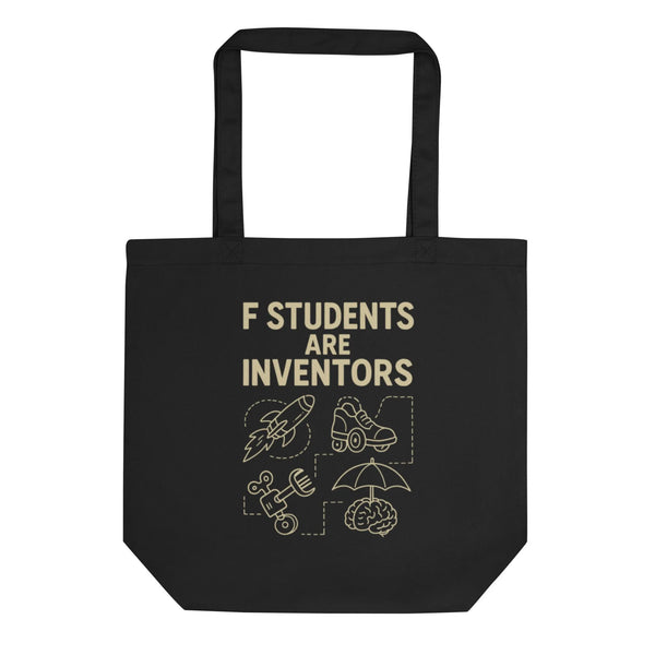 Organic Cotton Tote F Students Are Inventors Chalkboard - Sustainable Organic Design | Primary Flat-lay Front View
