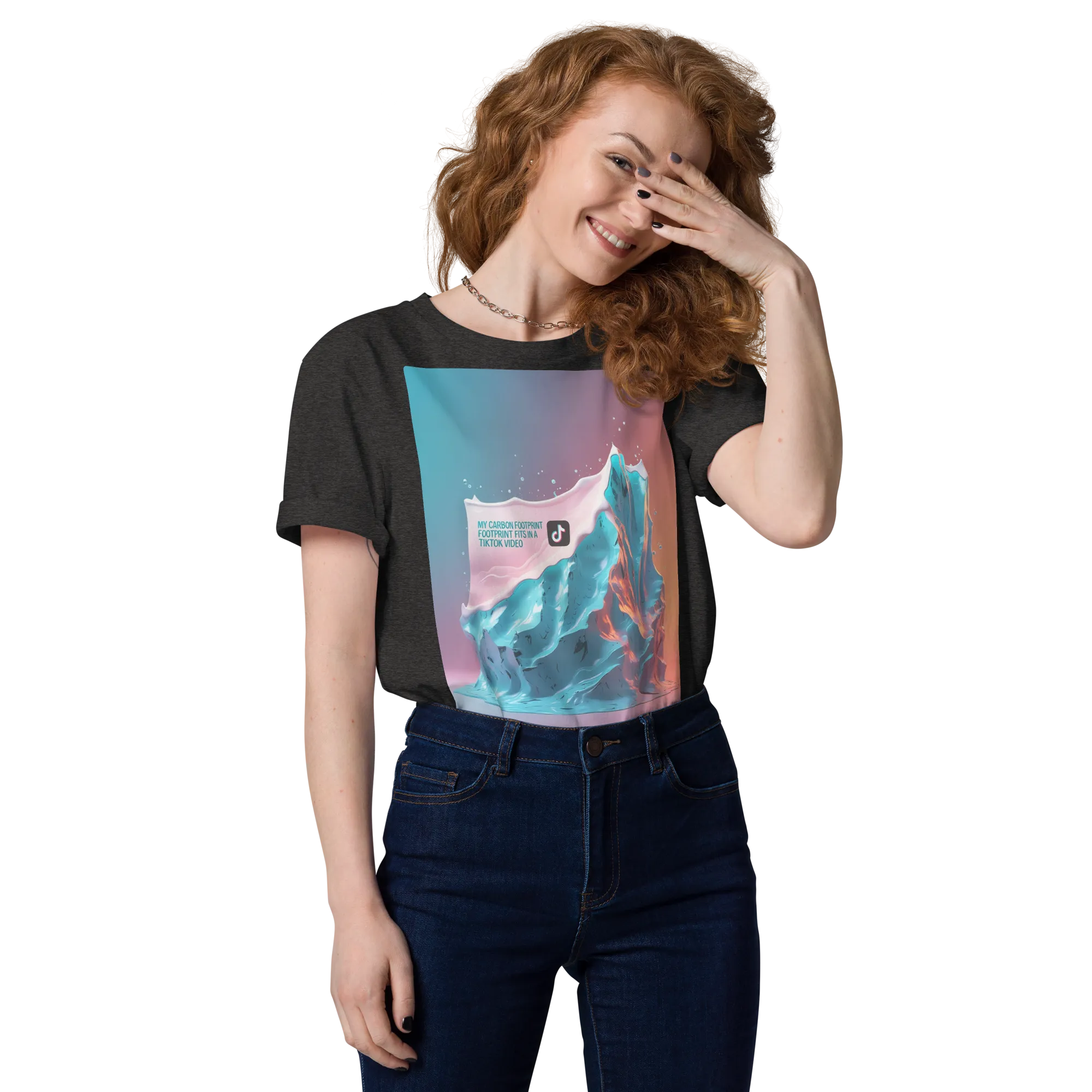 "My Carbon Footprint Fits in a TikTok Video" – Organic Cotton Climate Awareness Tee - Design Delight Studio