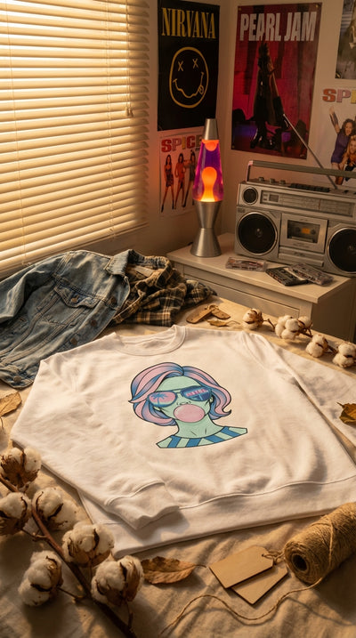 Vaporwave Bubblegum Girl Organic Sweatshirt - Hero in 90s Teenage Bedroom - 90s Retro Sustainable