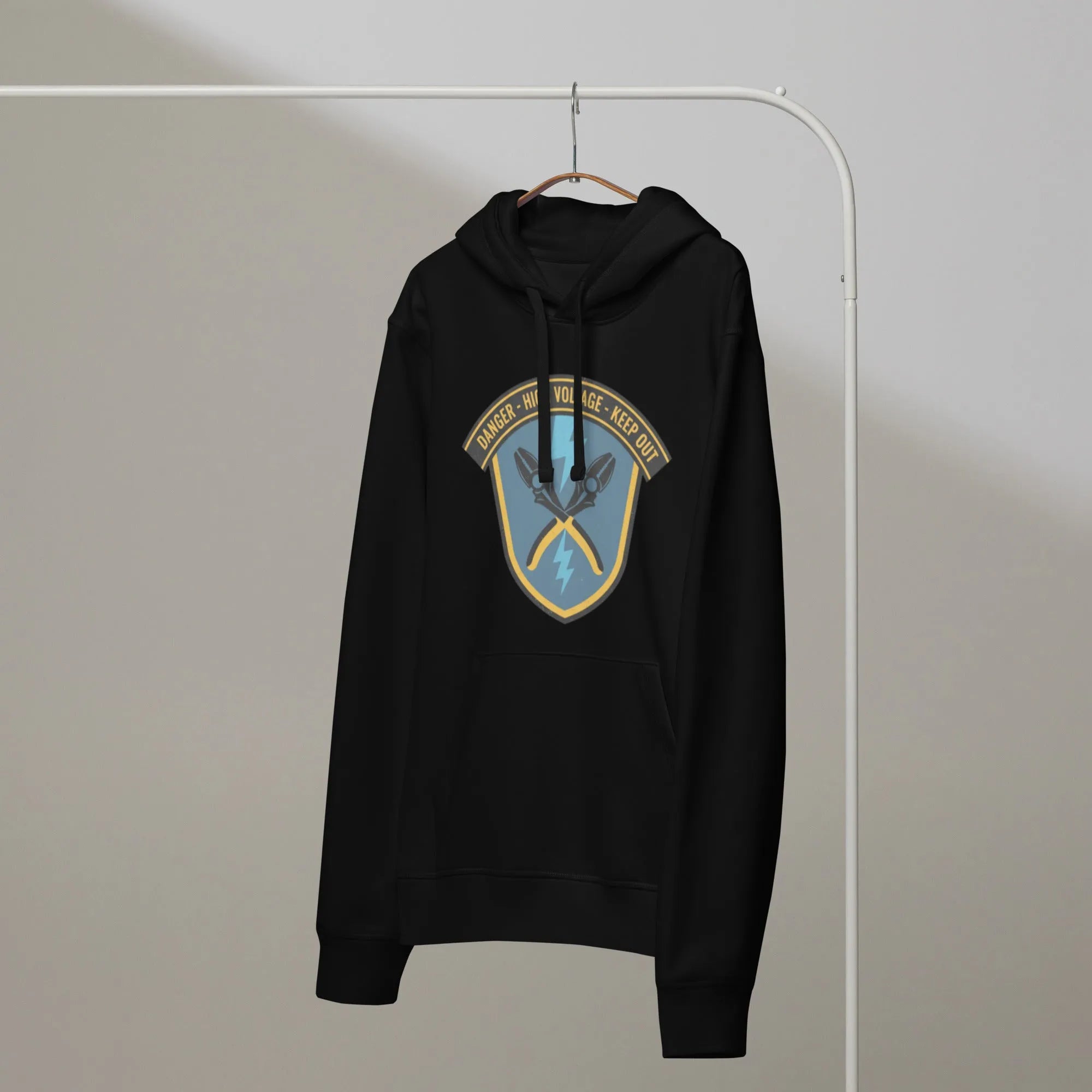 Danger High Voltage Electrician Hoodie | Verified Organic Cotton Workwear - Sustainable Organic Design | Detailed Alternative View