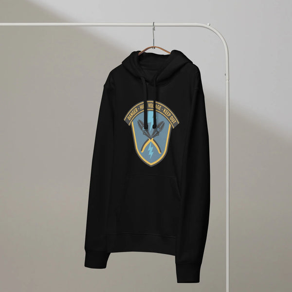 Danger High Voltage Electrician Hoodie | Verified Organic Cotton Workwear - Sustainable Organic Design | Detailed Alternative View