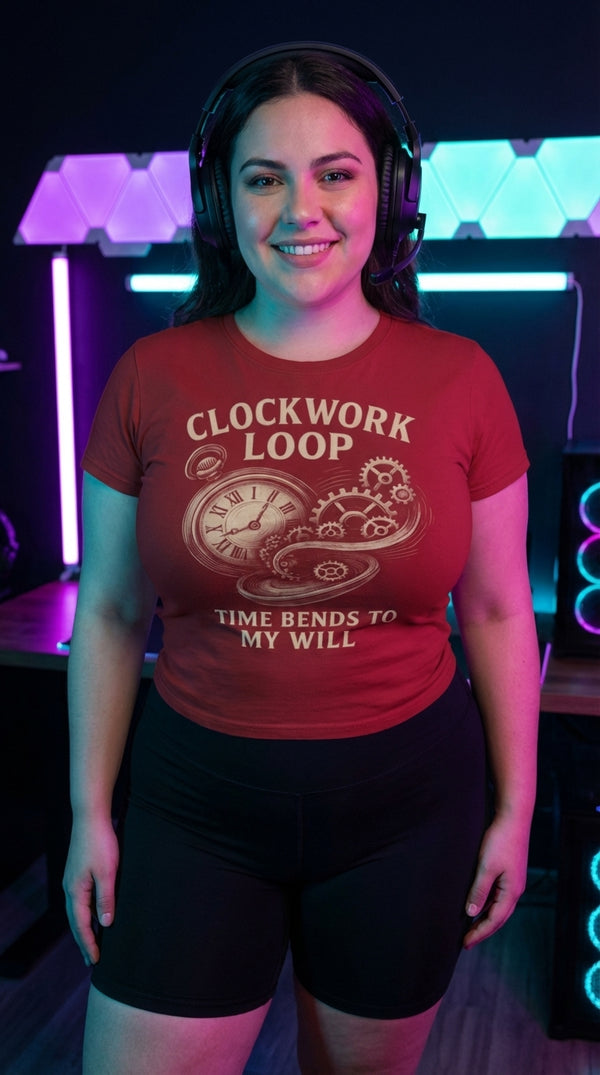 Clockwork Loop Organic Unisex T-Shirt - Alpha Edition - Neon Plus Streamer in RGB Gaming Room - The Tournament Grinder