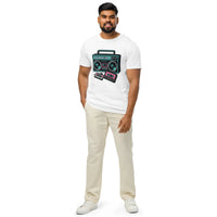 Retro Boombox & Cassette Organic Cotton T-Shirt | 80s 90s Streetwear - Sustainable Organic Design | Primary Mockup Front View