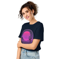 Vaporwave Desert Organic Cotton T-Shirt | Retro Western Graphic - Sustainable Organic Design | Detailed Alternative View