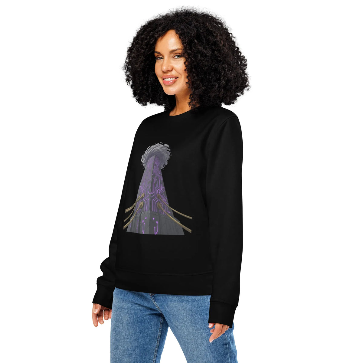 Dark Tech Obelisk Organic Sweatshirt | Cyberpunk Gamer Merch - Sustainable Organic Design | Detailed Alternative View