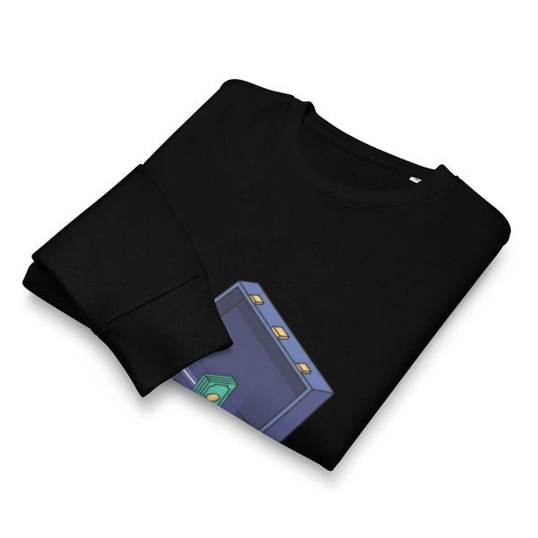 Secure The Bag Organic Sweatshirt | Retro Y2K Isometric Art - Sustainable Organic Design | Detailed Alternative View