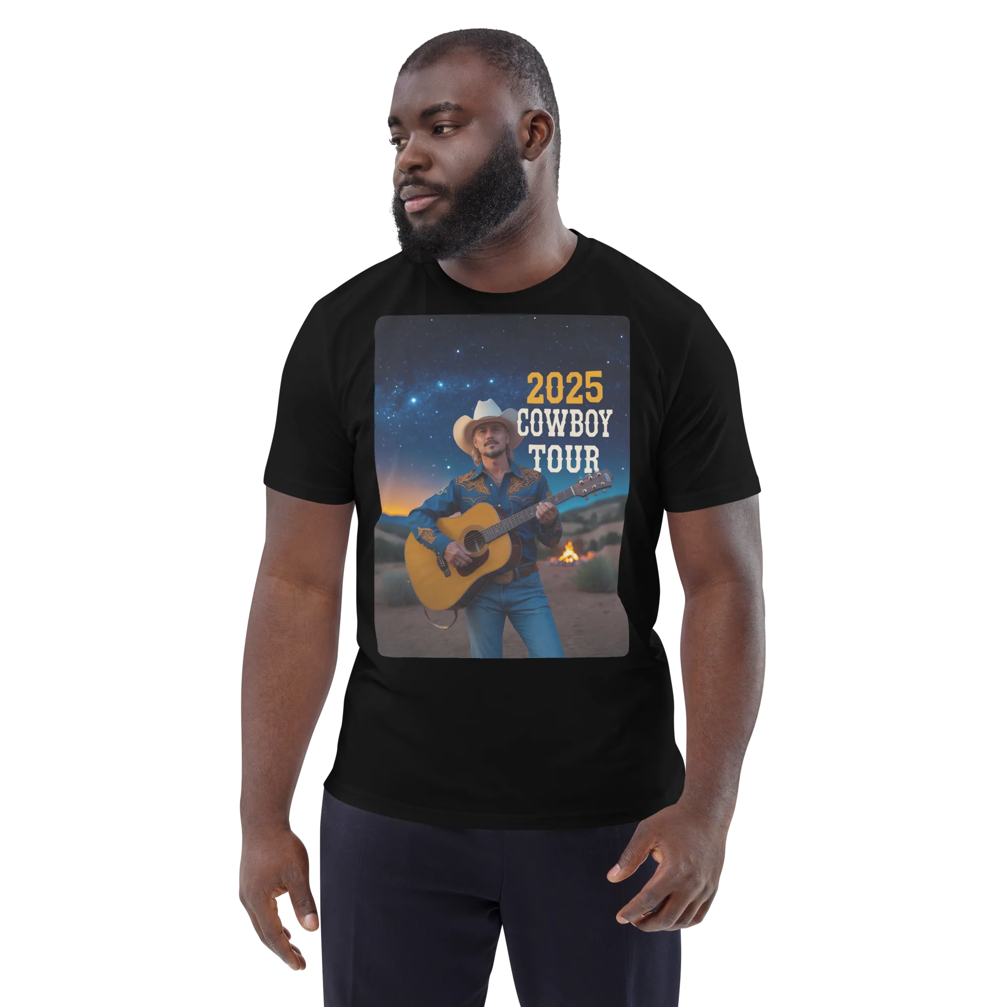 2025 Cowboy Tour Organic Cotton T-Shirt – Classic Western Country Music Tee - Sustainable Organic Design | Primary Flat-lay Front View