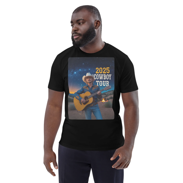 2025 Cowboy Tour Organic Cotton T-Shirt – Classic Western Country Music Tee - Sustainable Organic Design | Primary Flat-lay Front View