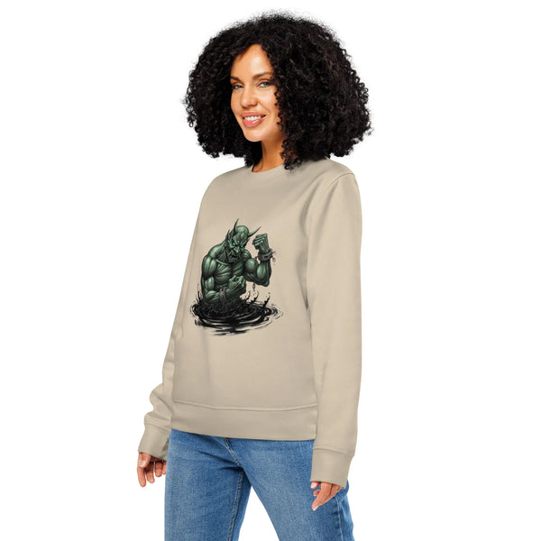 Unleashed Oni Demon Organic Crewneck | Eco-Gamer Edition - Sustainable Organic Design | Detailed Alternative View