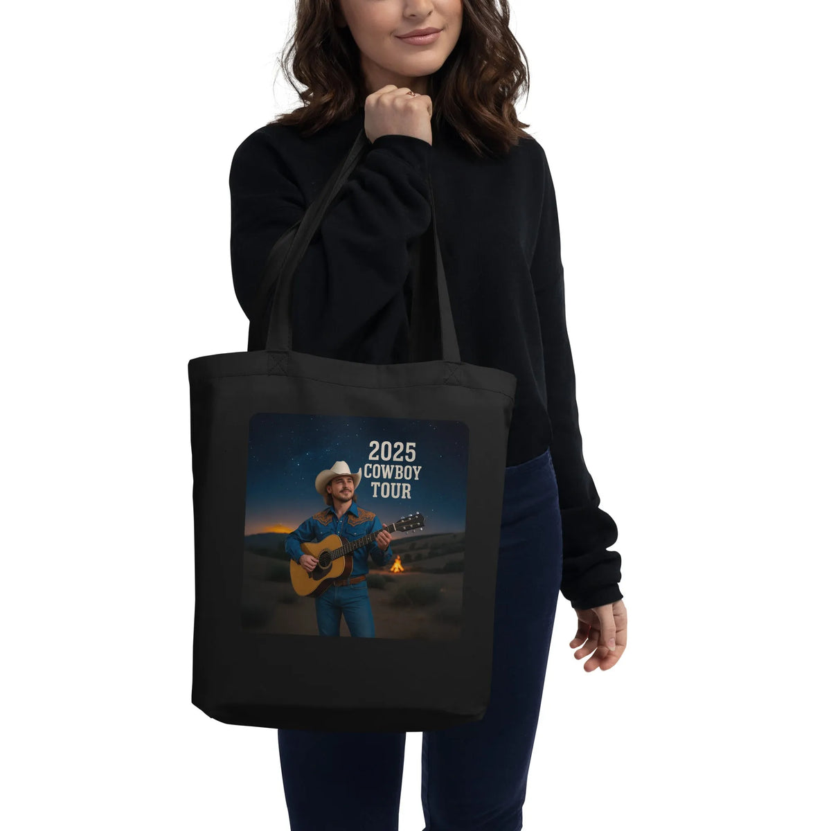 Official 2025 Cowboy Tour Tote Bag | Certified Organic Cotton & Sustainable Design - Sustainable Organic Design | Primary Flat-lay Front View