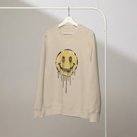 Drip Smiley Organic Sweatshirt – 90s Grunge Revival - Sustainable Organic Design | Detailed Alternative View