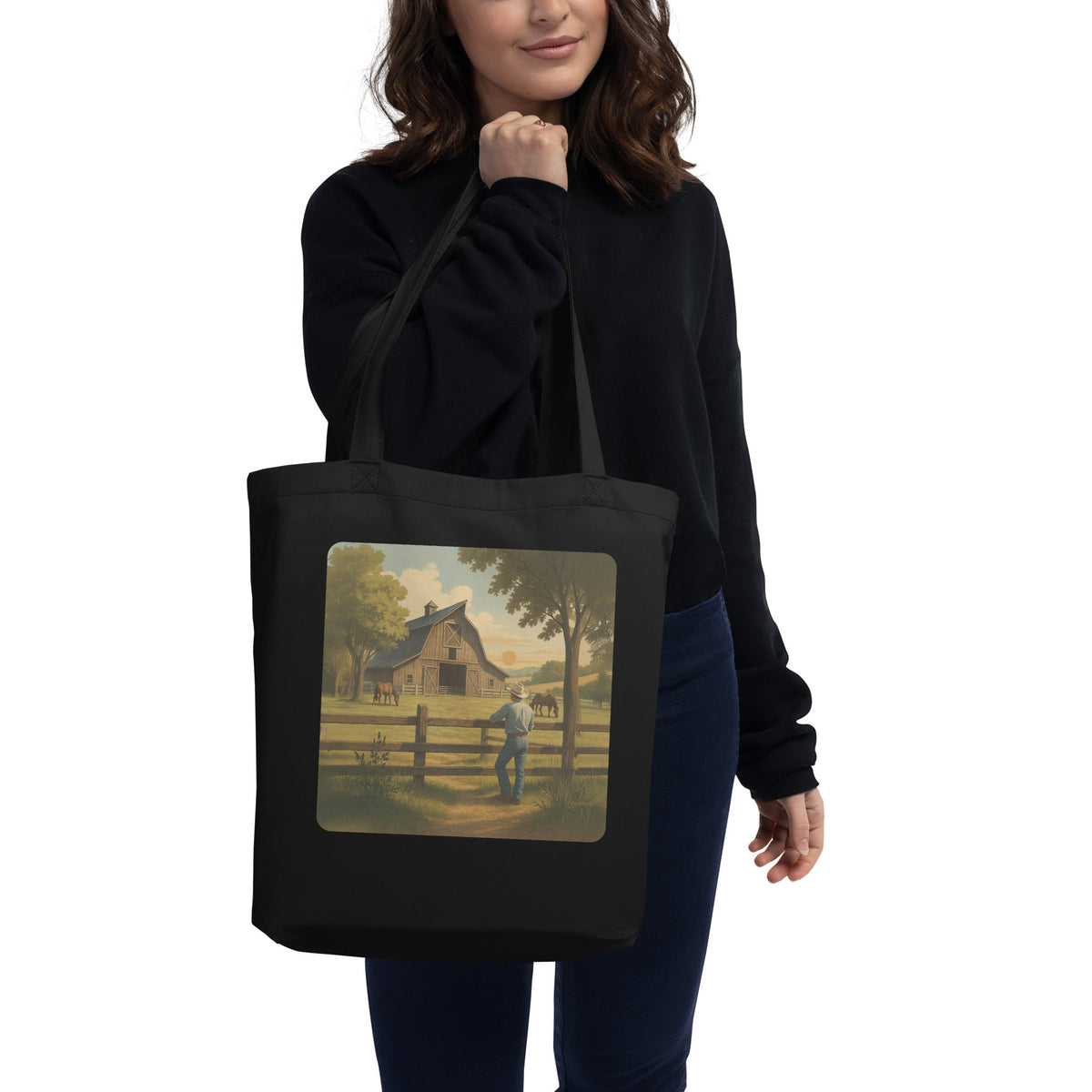Rustic Country Barn Organic Cotton Tote Bag - Farm Life Eco-Friendly Reusable Shopper - Design Delight Studio
