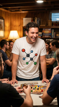 Organic Cotton T‑shirt – Unisex Molecular Structure Illustration Tee - Multiplayer Pod (Social) in Cozy Game Den - 90s Retro Sustainable