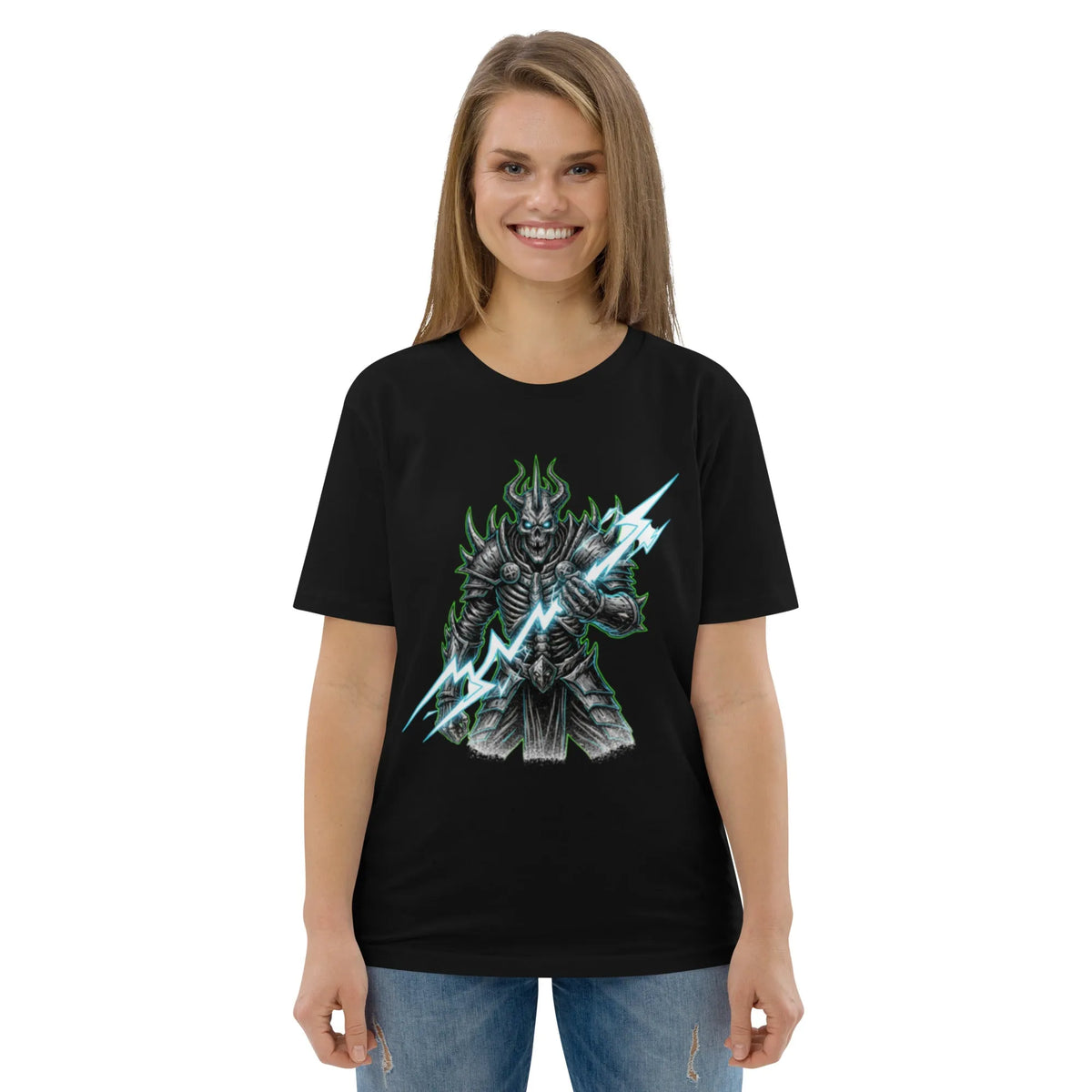 Lightning Warlock | Organic Cotton Gamer Graphic Tee - Sustainable Organic Design | Primary Mockup Front View