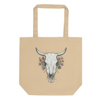 The Nomad Tote | Organic Cotton Bull Skull & Floral Design - Sustainable Organic Design | Primary Flat-lay Front View
