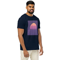 Retro Sunset Grid Organic Cotton Tee | Vaporwave Aesthetic - Sustainable Organic Design | Detailed Alternative View