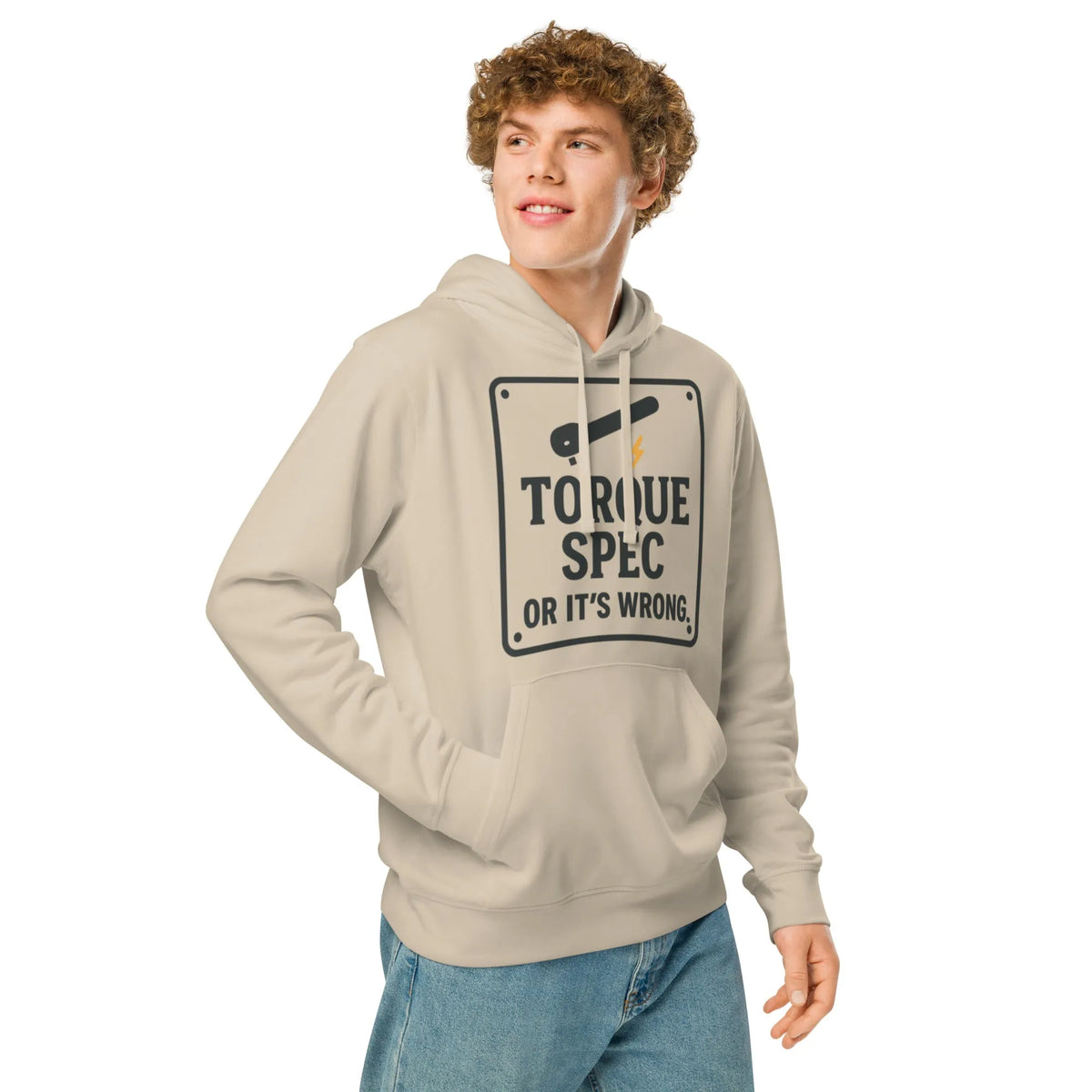 Torque Spec Organic Hoodie | Sustainable Mechanic Streetwear - Sustainable Organic Design | Primary Mockup Front View