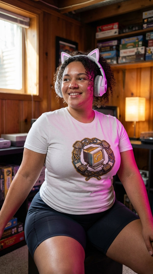 Retro Tech Wreath Organic Cotton Graphic T-Shirt - Cozy Plus Gamer in Cozy Game Den - Mainboard Staple