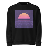 Retro Sunset Grid Sweatshirt – Vaporwave Nostalgia in Soft Cotton - Sustainable Organic Design | Detailed Alternative View