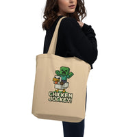 Pixel Chicken Jockey Organic Tote | Gamer Level-Up Collection - Sustainable Organic Design | Primary Flat-lay Front View