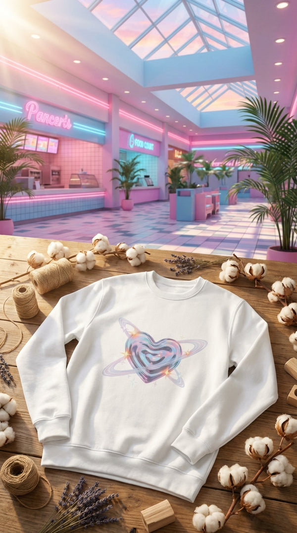 Chrome Heart Y2K Organic Cotton Sweatshirt Unisex Fit - GOTS Certification Hero in 90s Mall Food Court - 90s Retro Sustainable