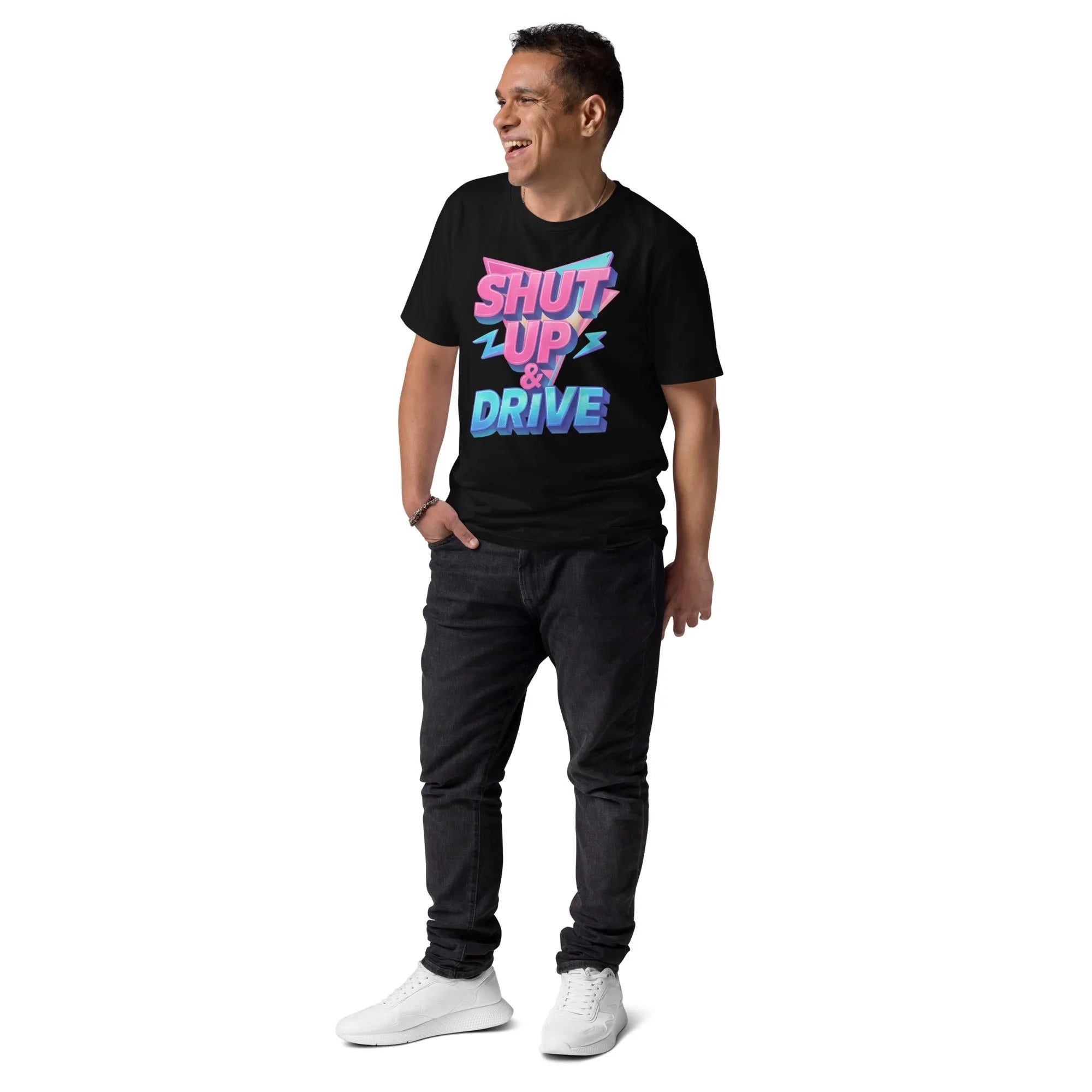 "Shut Up And Drive" Neon 3D Graphic Tee | 100% GOTS Organic Cotton - Sustainable Organic Design | Detailed Alternative View