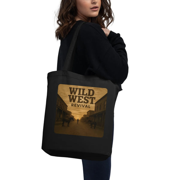 The Frontier Tote: Certified Organic Cotton Bag with Vintage Western Art - Sustainable Organic Design | Detailed Alternative View