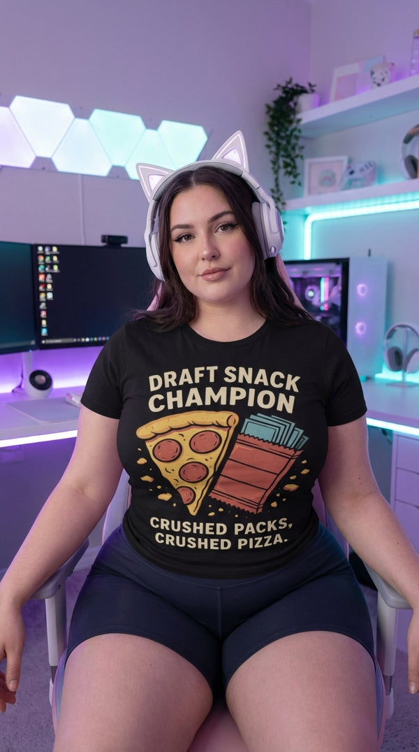 Draft Snack Champion Organic Cotton Tee - Cozy Plus Gamer in RGB Gaming Room - The Tournament Grinder