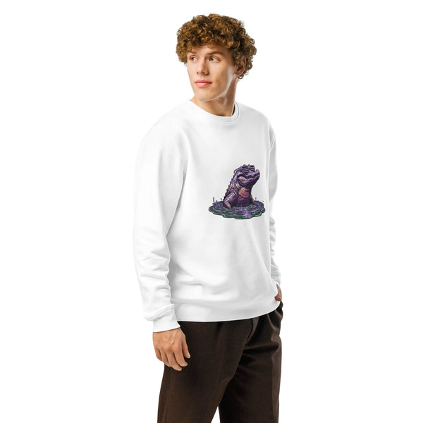 Vaporwave Gator Organic Sweatshirt | Retro Synthwave & Gamer Style - Sustainable Organic Design | Primary Mockup Front View