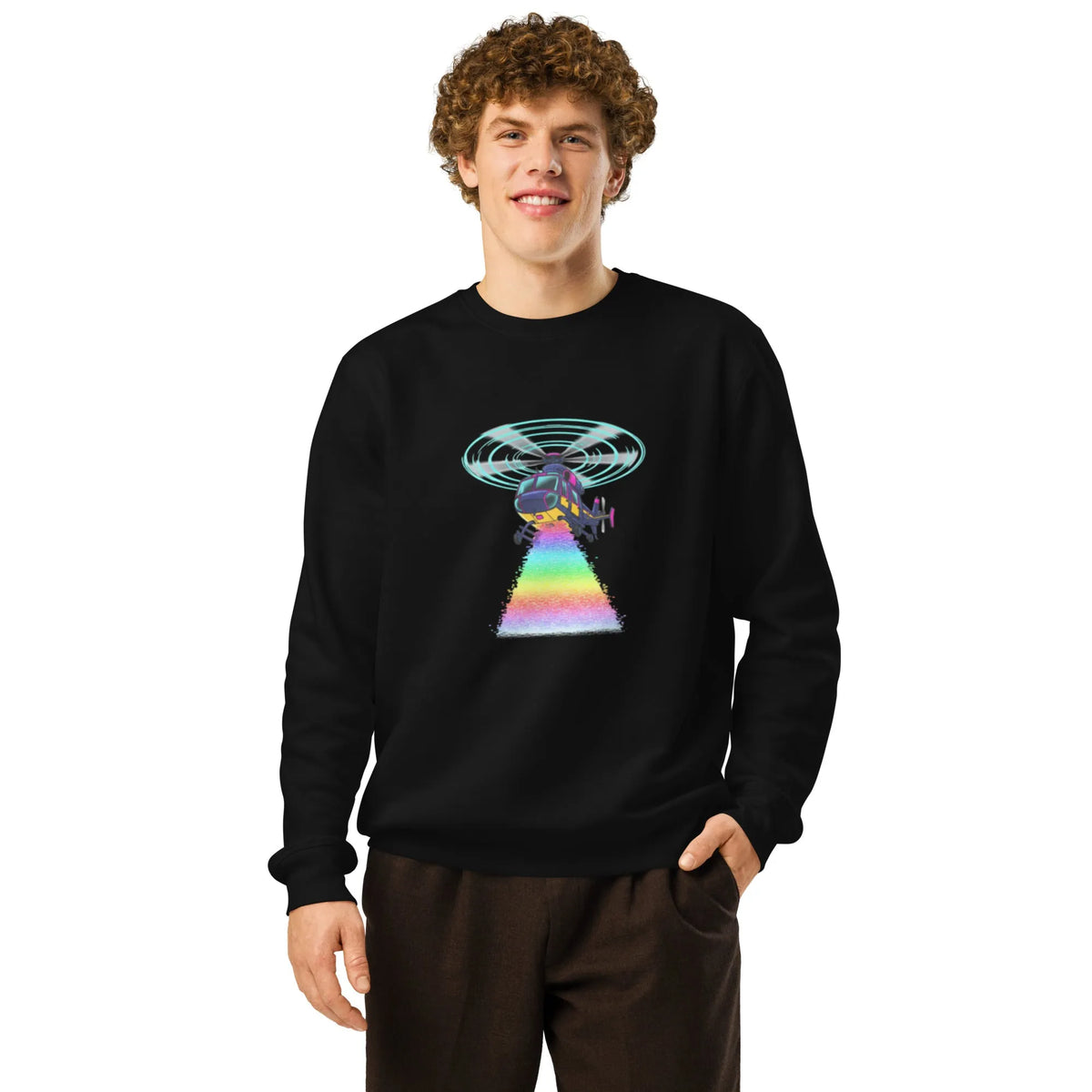 Retro Glitch Helicopter Organic Sweatshirt | Sustainable Y2K Streetwear - Sustainable Organic Design | Primary Mockup Front View