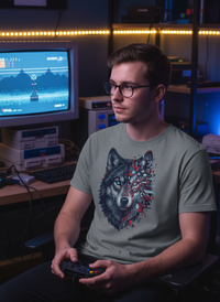 Cyber Wolf Pixel Art T-Shirt | Organic Cotton by Design Delight Studio