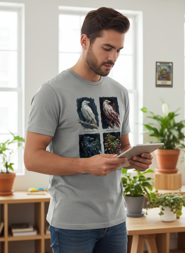 Parasitic Apotheosis GOTS-certified organic cotton tee worn by a model