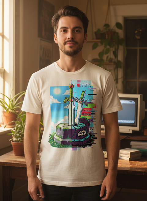 Pixel Blade Gamer Tee – Retro Pixel Art Sword Graphic – Unisex Organic Cotton T-Shirt