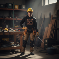 Person wearing a hard hat and tools in a workshop setting
