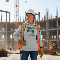 Person wearing safety gear with a construction site background