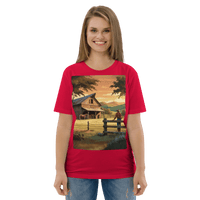 Rustic Ranch Life Organic Cotton T-Shirt | Cowboy & Horses Tee - Design Delight Studio