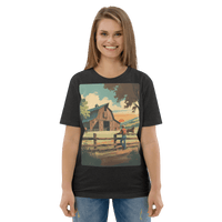 Rustic Ranch Life Organic Cotton T-Shirt - Western Barn Scene - Design Delight Studio