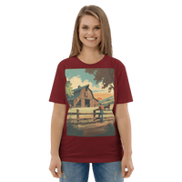 Rustic Ranch Life Organic Cotton T-Shirt - Western Barn Scene - Design Delight Studio